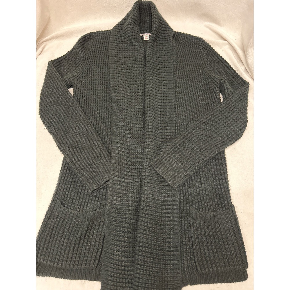 Merona Womens Medium Heavy Long Open Front Waffle Knit Cardigan Black